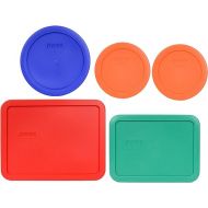 Pyrex Bundle - 5 Items: (2) 7200-PC 2-Cup Orange Lids, (1) 7201-PC 4-Cup Cadet Blue Lid, (1) 7210-PC 3-Cup Light Green Lid, (1) 7211-PC 6-Cup Red Lid Made in the USA