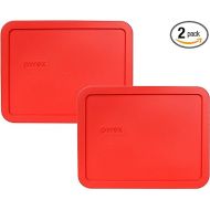 Pyrex 7211-PC Red 6-Cup Rectangular Plastic Lid Covers, Made in USA - 2 Pack