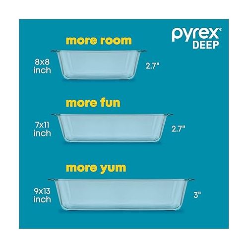  Pyrex Deep Baking Dish Set (6-Piece, BPA-Free Lids), Model: