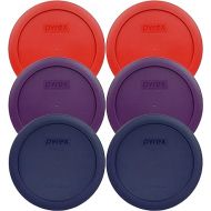 Pyrex 7201-PC (2) Poppy Red, (2) Purple, & (2) Blue Round 4 Cup Plastic Storage Lids, Made in USA