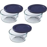 Pyrex Blue (2-Cup Pack of 3) Storage Round Dish with Dark Plastic Cover, Clear