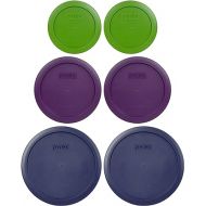 Pyrex Bundle - 6 Items: (2) 7402-PC Blue Lids, (2) 7201-PC Purple Lids, (2) 7200-PC Lawn Green Lids, Made in the USA