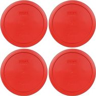 Pyrex 7402-PC 6/7 Cup Poppy Red Round Plastic Food Storage Lid - 4 Pack Made in the USA