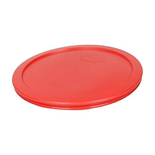  Pyrex 7402-PC 6/7 Cup Poppy Red Round Plastic Food Storage Lid - 4 Pack Made in the USA