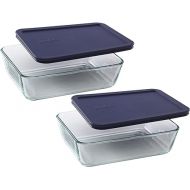 Pyrex COMINHKR067794 6017400 Simply Store 6-Cup Rectangular Bakeware Dish, 6 Box of 2 Containers, Clear; Blue Cover