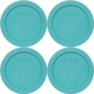 Pyrex 7200-PC Turquoise Round Plastic Food Storage Replacement Lid, Made in USA - 4 Pack