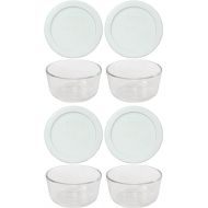 Pyrex (4 7202 1-Cup Glass Bowls & (4) 7202-PC 1-Cup White Lids Made in the USA