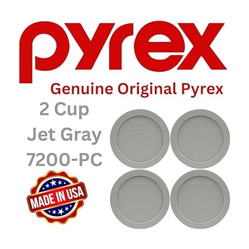  Pyrex Bundle - 4 Items: 7200-PC 2-Cup Jet Gray Plastic Food Storage Lids Made in the USA