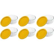 Pyrex Storage Plus 2-Cup Round Glass Food Storage Dish, Yellow Cover (6 Pack) Made in the USA