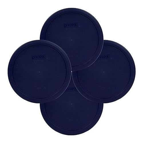  Pyrex Blue Round Storage Lid Cover fits 6 & 7 cup Round Dishes 4 Pack # 7402-PC