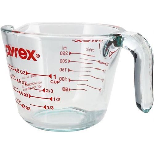  Pyrex Prepware 1-Cup Measuring Cup, Clear with Red Measurements