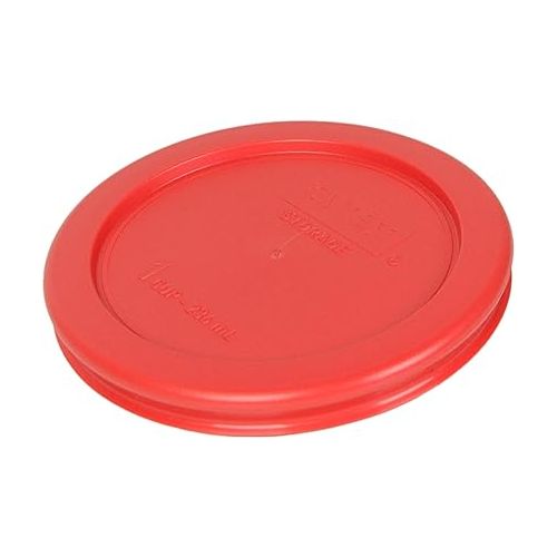  Pyrex 7202-PC Red 1 Cup Round Plastic Storage Lid, Made in USA - 4 Pack