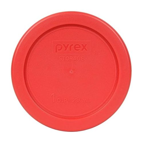  Pyrex 7202-PC Red 1 Cup Round Plastic Storage Lid, Made in USA - 4 Pack