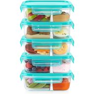 Pyrex Mealbox 10-Pc Bento Box Set, 2.3-Cup Divided Glass Food Storage Containers Set, Non-Toxic, BPA-Free Latching Lids, Freezer, Microwave and Top-Rack Dishwasher Safe, Compartment Bento Lunch Box