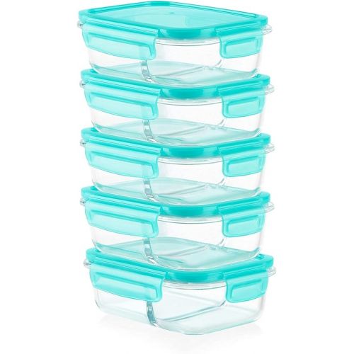  Pyrex Mealbox 10-Pc Bento Box Set, 2.3-Cup Divided Glass Food Storage Containers Set, Non-Toxic, BPA-Free Latching Lids, Freezer, Microwave and Top-Rack Dishwasher Safe, Compartment Bento Lunch Box