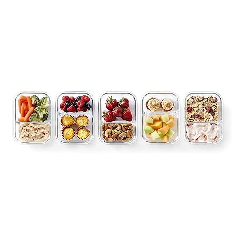  Pyrex Mealbox 10-Pc Bento Box Set, 2.3-Cup Divided Glass Food Storage Containers Set, Non-Toxic, BPA-Free Latching Lids, Freezer, Microwave and Top-Rack Dishwasher Safe, Compartment Bento Lunch Box