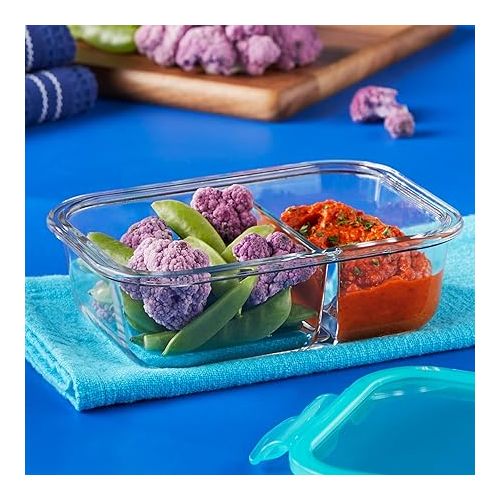  Pyrex Mealbox 10-Pc Bento Box Set, 2.3-Cup Divided Glass Food Storage Containers Set, Non-Toxic, BPA-Free Latching Lids, Freezer, Microwave and Top-Rack Dishwasher Safe, Compartment Bento Lunch Box