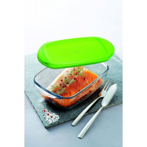  Pyrex Glasschuessel mit Deckel, rechteckig, 28x20cm, 2,6l