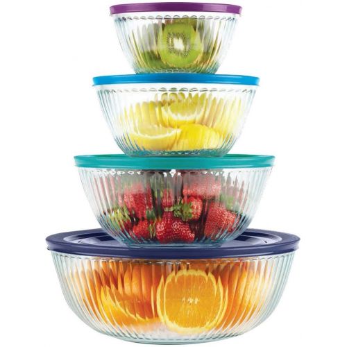  Pyrex 8-piece 100 Years Glass Mixing Bowl Set (Limited Edition) - Assorted Colors Lids