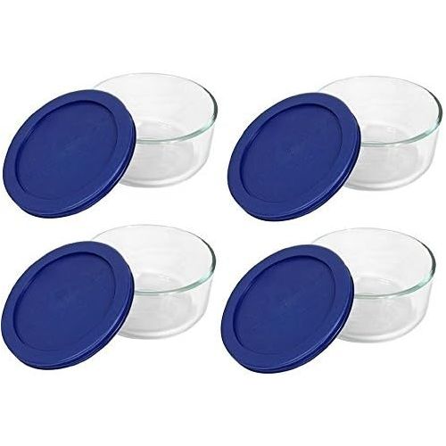  Pyrex Blue Storage 2 Cup Round Dish, Clear Lid, Pack of 4 Containers: Kitchen & Dining