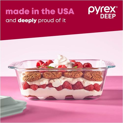  Pyrex Deep Glass Baking Dish Set with Lids Up to 50% Deeper than Pyrex Basics 6 Piece Bakeware Set Containers Measure 13x9in, 7x11in, and 8x8in BPA Free Lids Proudly Made in the US