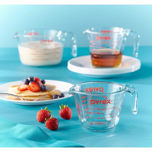  Pyrex Grab Glass Bakeware and Food Storage Set, 8-Piece, Clear & Glass Measuring Cup Set (3-Piece, Microwave and Oven Safe),Clear