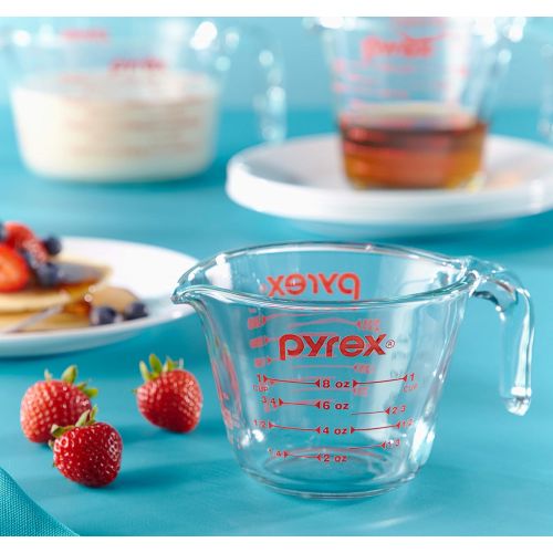  Pyrex Grab Glass Bakeware and Food Storage Set, 8-Piece, Clear & Glass Measuring Cup Set (3-Piece, Microwave and Oven Safe),Clear