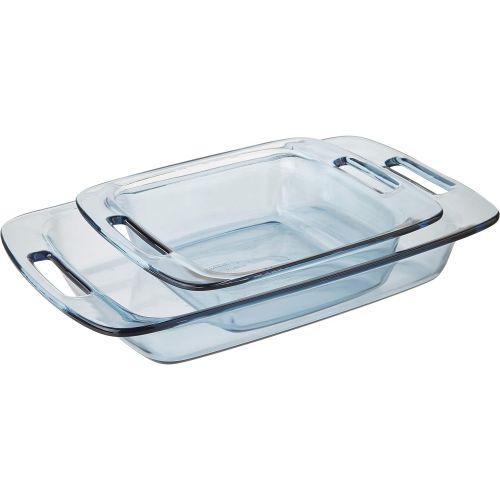  Pyrex SYNCHKG099487 2 Piece Easy Grab Atlantic Blue Value Pack Includes 8 inch squareand 3 Quart Oblong, 2 pc, Clear
