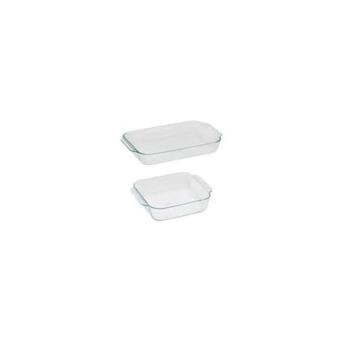  Pyrex Basics Clear Glass Baking Dishes - 2 Piece Value-Plus Pack - 1 Each: 3 Quart Oblong, 2 Quart Square