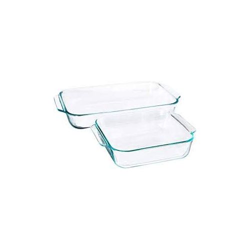  Pyrex Basics Clear Glass Baking Dishes - 2 Piece Value-Plus Pack - 1 Each: 3 Quart Oblong, 2 Quart Square
