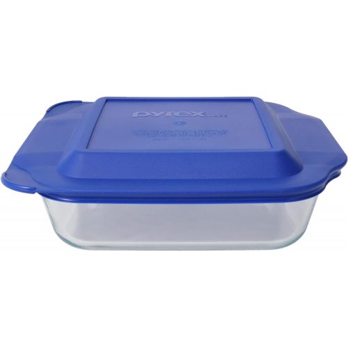  Pyrex 8 Square Baking Dish with Blue Plastic Lid