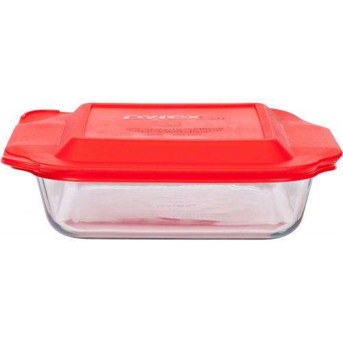  Pyrex 8 Inch Square Baking Dish, Red, 8-inches