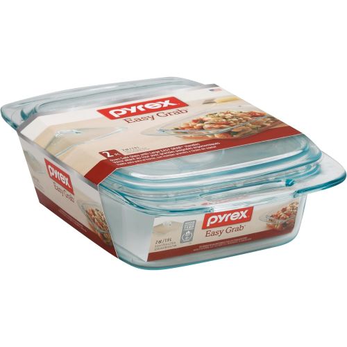  Pyrex Easy Grab Two Quart Glass Casserole Dish with Lid Dishwasher, Freezer, Microwave, and Preheated Oven Safe Doesn’t Absorb Odors, Flavors, or Stains Proudly Made in the USA