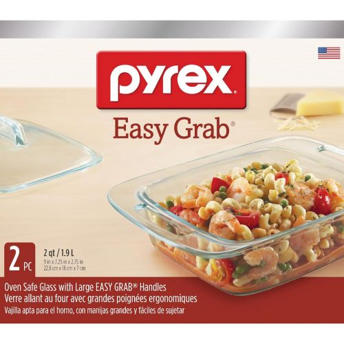  Pyrex Easy Grab Two Quart Glass Casserole Dish with Lid Dishwasher, Freezer, Microwave, and Preheated Oven Safe Doesn’t Absorb Odors, Flavors, or Stains Proudly Made in the USA