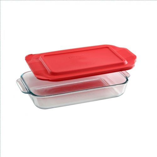  [아마존베스트]Pyrex Basics 2 Quart Glass Oblong Baking Dish with Red Plastic Lid - 7 inch x 11 Inch by Pyrex