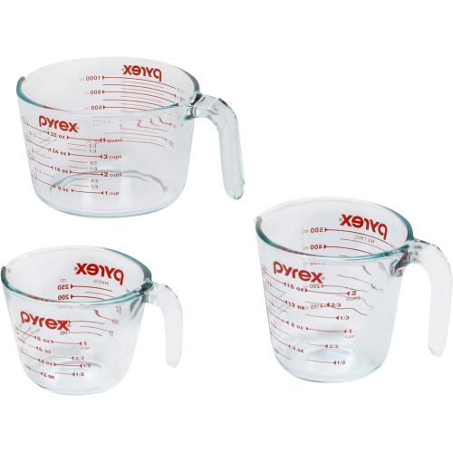  [무료배송]Pyrex Glass Measuring Cup Set (3-Piece, Microwave and Oven Safe),Clear