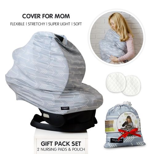  QAQADU Nursing Breastfeeding Cover Scarf - Baby Car Seat Canopy, Shopping Cart, Stroller, Carseat Covers for Girls and Boys - Grey Arrows