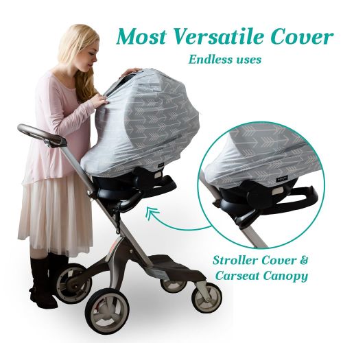  QAQADU Nursing Breastfeeding Cover Scarf - Baby Car Seat Canopy, Shopping Cart, Stroller, Carseat Covers for Girls and Boys - Grey Arrows