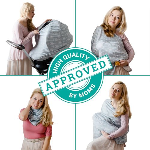  QAQADU Nursing Breastfeeding Cover Scarf - Baby Car Seat Canopy, Shopping Cart, Stroller, Carseat Covers for Girls and Boys - Grey Arrows