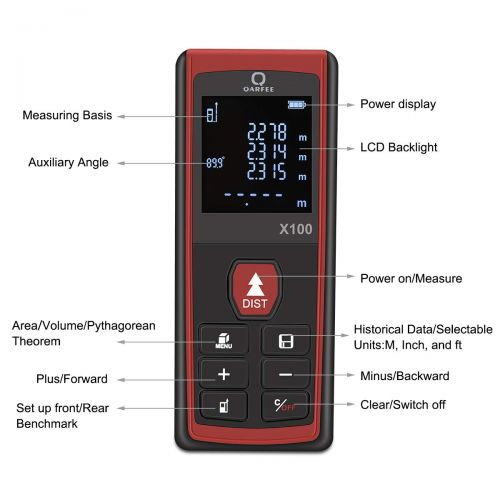  [아마존 핫딜]  [아마존핫딜]QARFEE Qarfee 100M Digitaler Laser Entfernungsmesser, Lasermessgerat Distanzmesser und LCD-Hintergrundbeleuchtung, Entfernungsmesser mit 2 Level Blasen Messeinheit m/in/ft,IP54,2 x 1.5 V