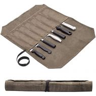 [아마존베스트]QCWN Waxed Canvas Knife Roll Bag with 6 Slots for Knives and Cutlery