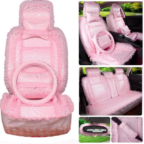  QCZT O Auto Summer Car Seat Pad Lady Cartoon Cute Car Mat Lace Pastoral Style Four Seasons Mat Cool Pad, Light Pink