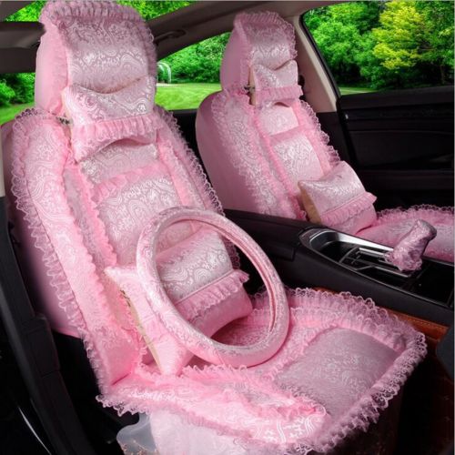  QCZT O Auto Summer Car Seat Pad Lady Cartoon Cute Car Mat Lace Pastoral Style Four Seasons Mat Cool Pad, Light Pink