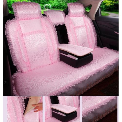  QCZT O Auto Summer Car Seat Pad Lady Cartoon Cute Car Mat Lace Pastoral Style Four Seasons Mat Cool Pad, Light Pink