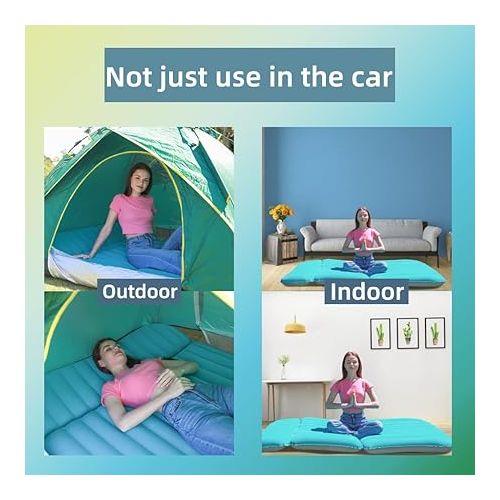  SUV Air Mattress Thickened and Double Side Flocked Travel Outdoor Mattress Back Camping Sleeping Pads for SUV Back Seat 4 Air Bags（Fruit Green and Space Gray）