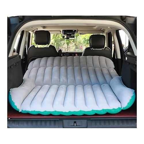  SUV Air Mattress Thickened and Double Side Flocked Travel Outdoor Mattress Back Camping Sleeping Pads for SUV Back Seat 4 Air Bags（Fruit Green and Space Gray）