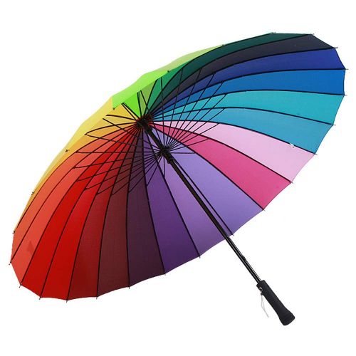  QETU Windproof Rainbow Large Umbrella, Ladies Sun Long-Handle Parasol, 24K Windproof Long Handle Umbrellas