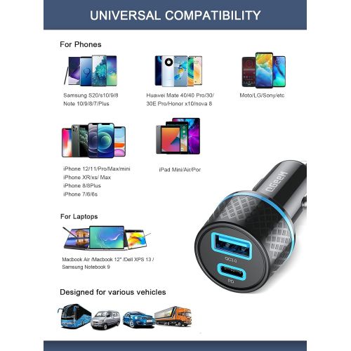  [아마존베스트]USB C Car Charger Adapter,QGeeM 36W 2 Port Fast Car Charger with Power Delivery & Quick Charge 3.0 Compatible with iPad Pro 2020,iPhone,MacBook and More,Car Charger Adapter