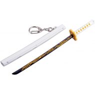 QHWJ Gift Props Sword Prop Keychain Toy Anime Ninja Knife Weapon Prop Katana Toys Model Keyring, for Demon Slayer Agatsuma Zenitsu, Katana Samurai Sword Prop Key Chain, 17 cm
