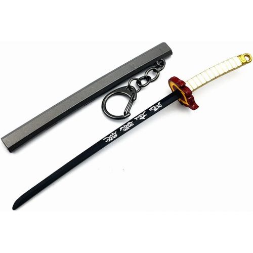  QHWJ Gift Props Sword Prop Keychain Toy Anime Ninja Knife Weapon Prop Katana Toys Model Keyring, for Demon Slayer Rengoku Kyoujurou, Katana Samurai Sword Prop Key Chain, 15 cm